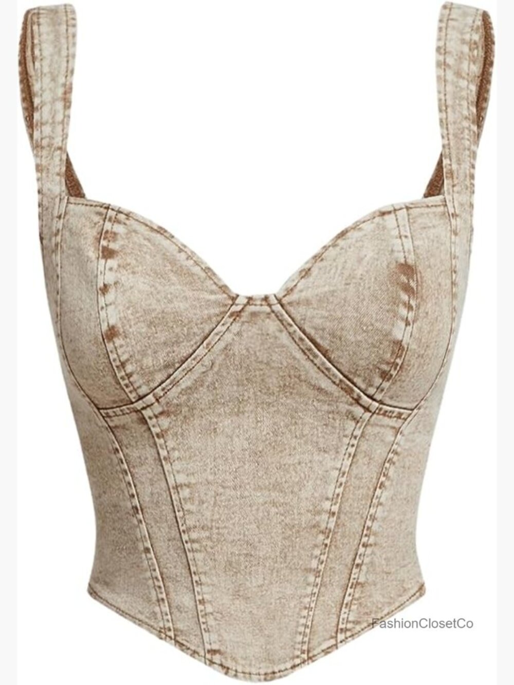Denim Sleeveless Crop Top V Neck Asymmetrical Hem Fitted Jean Corset Bustier